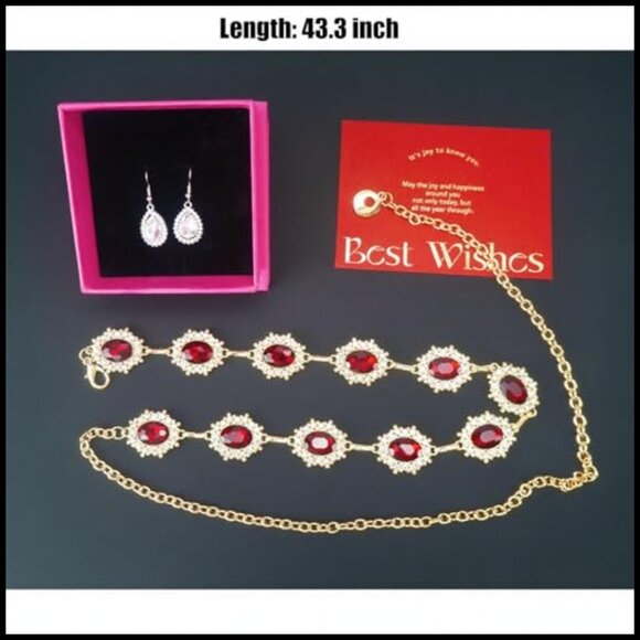 Gold Chain Belt with Rhinestones and Earrings for Dresses Jeans main image 6